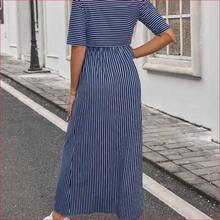 VUUG
  Vestido casual de cuello redondo de manga corta a rayas para maternidad y lactancia - Azul y blanco - Ver 3