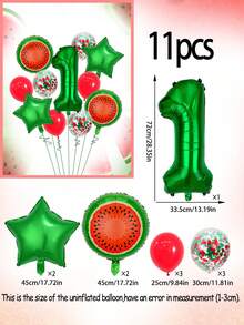11pcs 32-Inch Red & Green Number Balloon Set, 18-Inch Watermelon Foil Balloon, Star Balloon, 12-Inch Red & Green Foil Confetti Transparent Latex Balloon, Suitable For Birthday Party, Watermelon Party, Summer Party Decoration - Multicolor - View 8