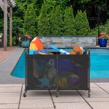 Extra Large Pool Float Storage Organizer Heavy Duty Rolling Mesh Toy Basket Mobile Poolside Equipment Display Holder Storage Bin With Side Pockets For Patio Yard Black - Black - View 6