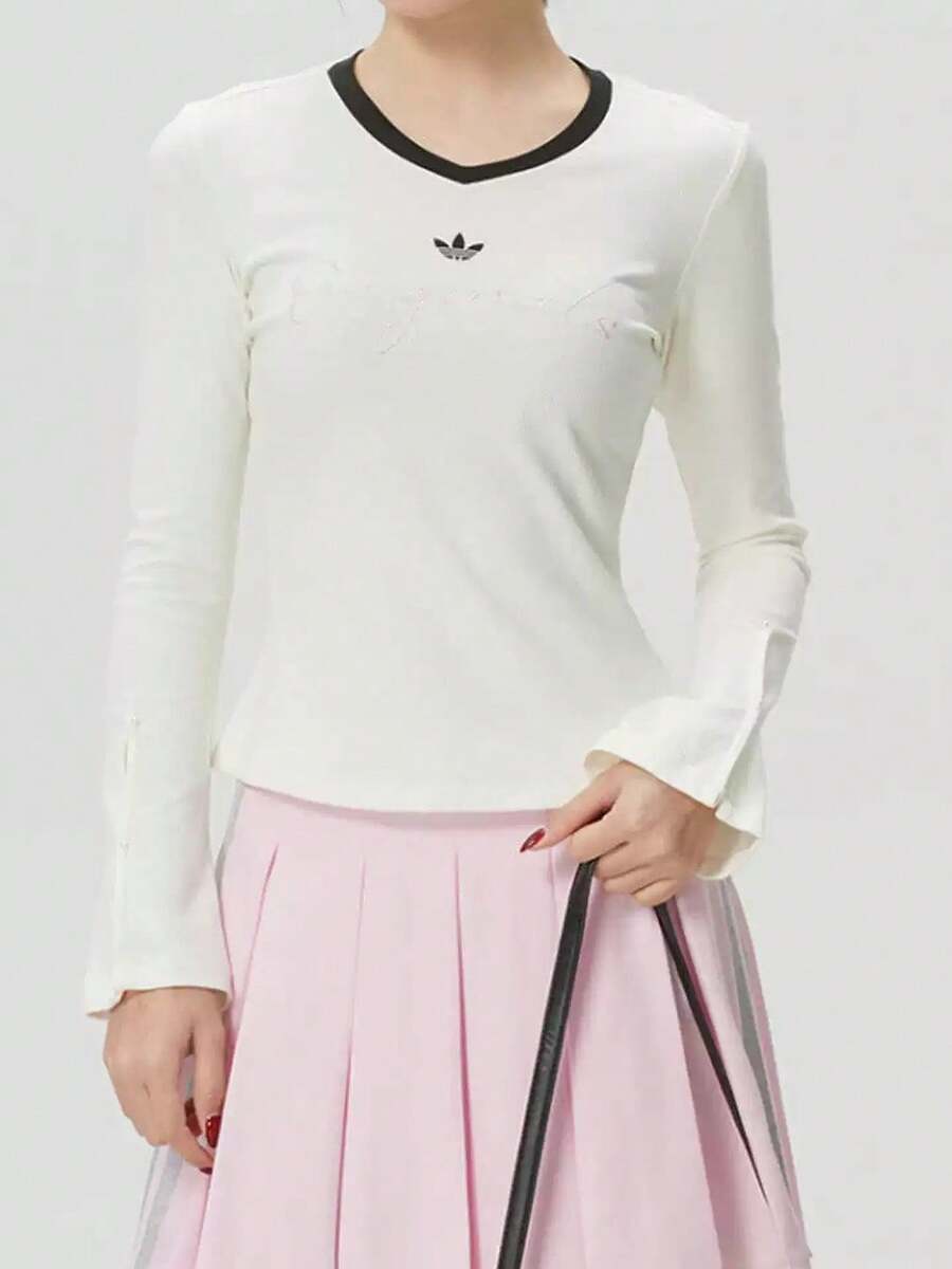 Adidas New Sporty Casual Slim-Fit Long-Sleeved Round Neck T-Shirt For Women - White - View 1