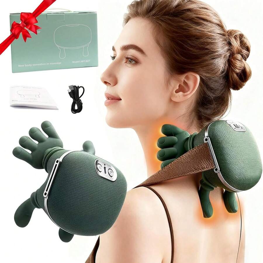 USB Rechargeable Neck And Shoulder Heating Massager, Electric Massage Device, Portable Acupressure Neck Shoulder Back Massager, Trapezius Muscle Massager, Human Hand Simulation Design, Deep Kneading Massage For Shoulders And Legs - Multicolor - View 1