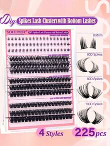 Solepest Volume Lash Clusters Spikes Cluster Estensioni ciglie 60D 80D 100D ciglie Individuali Spesse e Appuntite 5-16mm Mega Wispy Estensione ciglie Soffici DIY D ciglie Arricciate con ciglie Inferiori 225Pcs, Festival Musicali, Feste - D - Visualizzare 4