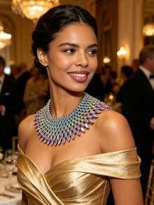 Y2K Style Luxurious Sparkling Rainbow Crystal Necklace, Women's High-End Fashion Declaration Necklace; Advanced AB Crystal Gemstone Necklace Banquet - 彩色 - 查看 3
