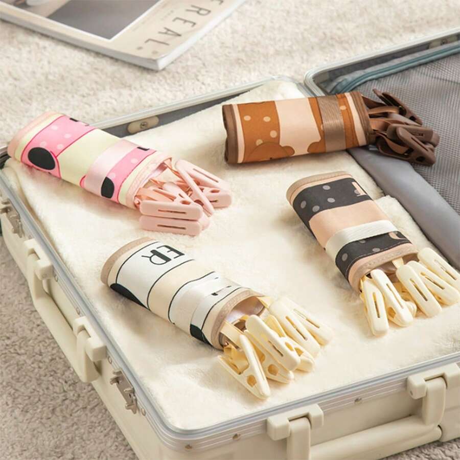 Foldable Portable Fabric Drying Rack With 6 Clips, Compact Travel Clothes Hanger For Underwear, Socks And Small Garments, Lightweight Drying Rack For Outdoor, Hotel, Camping, RV And Dorm, Practical Home And Travel Essential