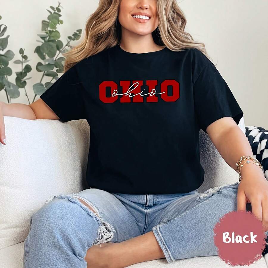 Uni Ohio Football Fan Game Dahirt, College Football Game Day Hoodie, Ohio Football Sweahirt, Youth Ohio Minimal Sunday Football Tee - Negro - Ver 1