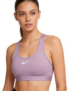 Nike Swoosh Logo Racerback Medium Support Solid Color Sports Bra, Women's DX6822-536 (Dusty Purple) - Purple - View 1