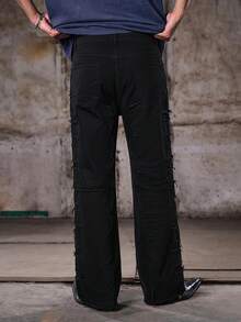 Skyrend Jeans vaqueros casuales para hombres con lavado, efecto desgastado y rotos en el bajo - Negro - Ver 2