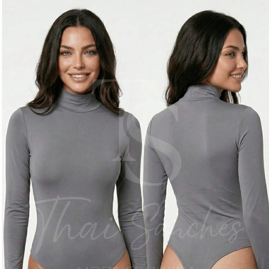 Suplex Bodysuit Second Skin Cacharrel Long Sleeve High Neck - Grey - View 1