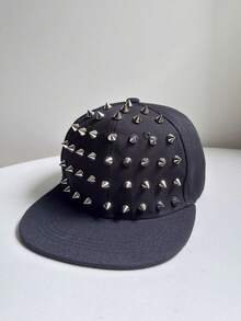 1pc New Rivet Design Flat Brim Baseball Cap, Fashion Versatile Hip-Hop Hat, Solid Color Party Polyester (Polyester) - Multicolor - View 2