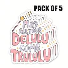 1/5PCS Waterproof Vinyl Sticker, May All Your Delulu Come Trululu Cute Pastel Magic Wand Slogan Decal, Self-Adhesive Funny Meme Sticker For Laptop Water Bottle Car Notebook, Kawaii Positive Gift For Girls Teens Women - A - View 9