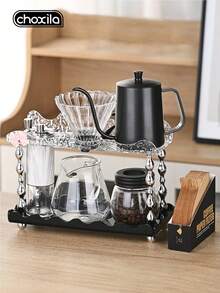 choxila 1 buah/7 buah Set Penyimpanan Kopi, Termasuk: Teko Kopi 600ml, Cangkir Saringan Kaca, Sajian Kaca, 100 lembar Kertas Saringan Kopi, Penggiling Biji Kopi Manual, Toples Biji Kopi Kaca, Dudukan Multifungsi - Rak penyimpanan - View 5