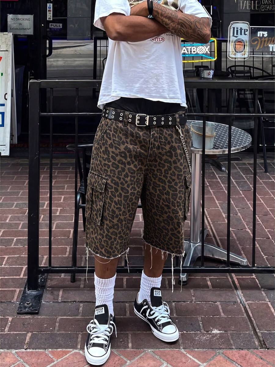 Y2K 夏季直筒百搭迷彩牛仔修身百慕達短褲，時尚休閒個性街頭青年運動學院風，適合日常通勤、居家休閒、戶外活動、朋友聚會，實際尺寸偏小