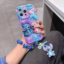 Disney Has Authorized, Phone Case - Chain Set, The Stitch Lilo & Stitch 3D Phone Case Plus A Silicone 3D Stitch Bracelet With Metallic Ring Removable Bracelet, Stitch And Angel Pattern, Compatible With Iphone17/16/15/14/13/12/11/XS/XR/X Plus Pro Max, A Stylish Cartoon Phone Case, The Perfect Gift Choice, Phone Protection, Durable Phone Cover, Great Gift For Friends And Family. - trắng - Xem 2