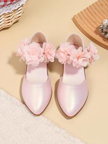 New Sweet Princess Shoes For Girls, Spring/Summer Fashion Pink Lace Flower Design Flat Shoes - Pink - View 3