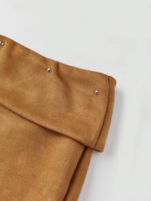 Mini Shorts For Women Low Rise Fashion Rivet Decor Decor Hot Pants Summer Fold Over Waistband Micro Shorts - Brown - View 8