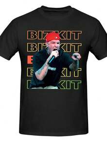 Men's BIZKIT Band Vintage T-Shirt - Short Sleeve T-Shirt With Vintage Music Print, Soft Fabric Suitable For Daily Wear, Parties And Gifts, Loose Crew Neck Casual Top Designed For Music Lovers (Machine Washable), Casual T-Shirts For Women, Shirts For Women. - 黑色 - 查看 1