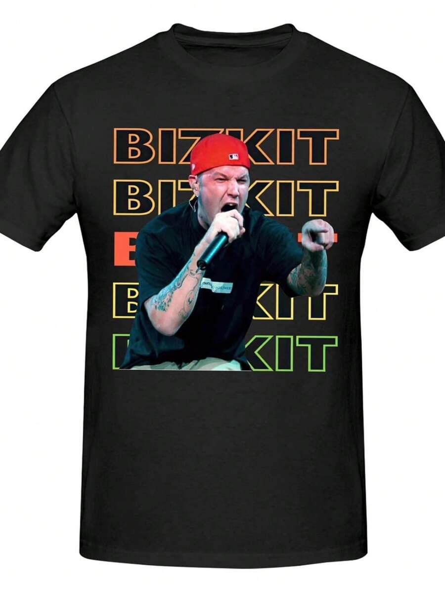Men's BIZKIT Band Vintage T-Shirt - Short Sleeve T-Shirt With Vintage Music Print, Soft Fabric Suitable For Daily Wear, Parties And Gifts, Loose Crew Neck Casual Top Designed For Music Lovers (Machine Washable), Casual T-Shirts For Women, Shirts For Women. - 黑色 - 查看 1