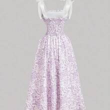 jianchaimaoyi02  MOD Vestido largo con estampado floral y tirantes con lazo para mujer - azul real - Ver 7