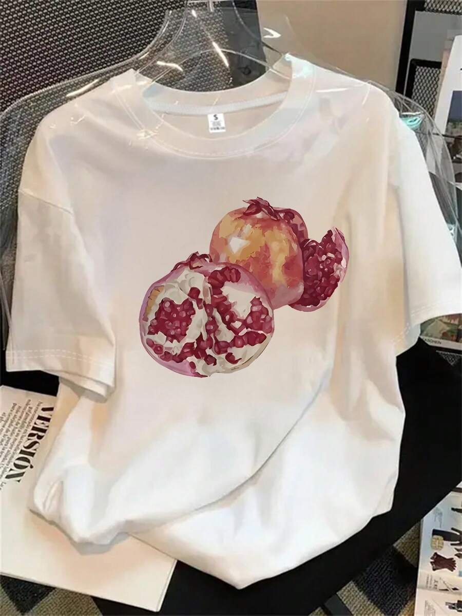 Top de mujer de manga corta y cuello redondo con dos estampados de Omeas de fondo, apto para todas las estaciones. - Blanco - Ver 1