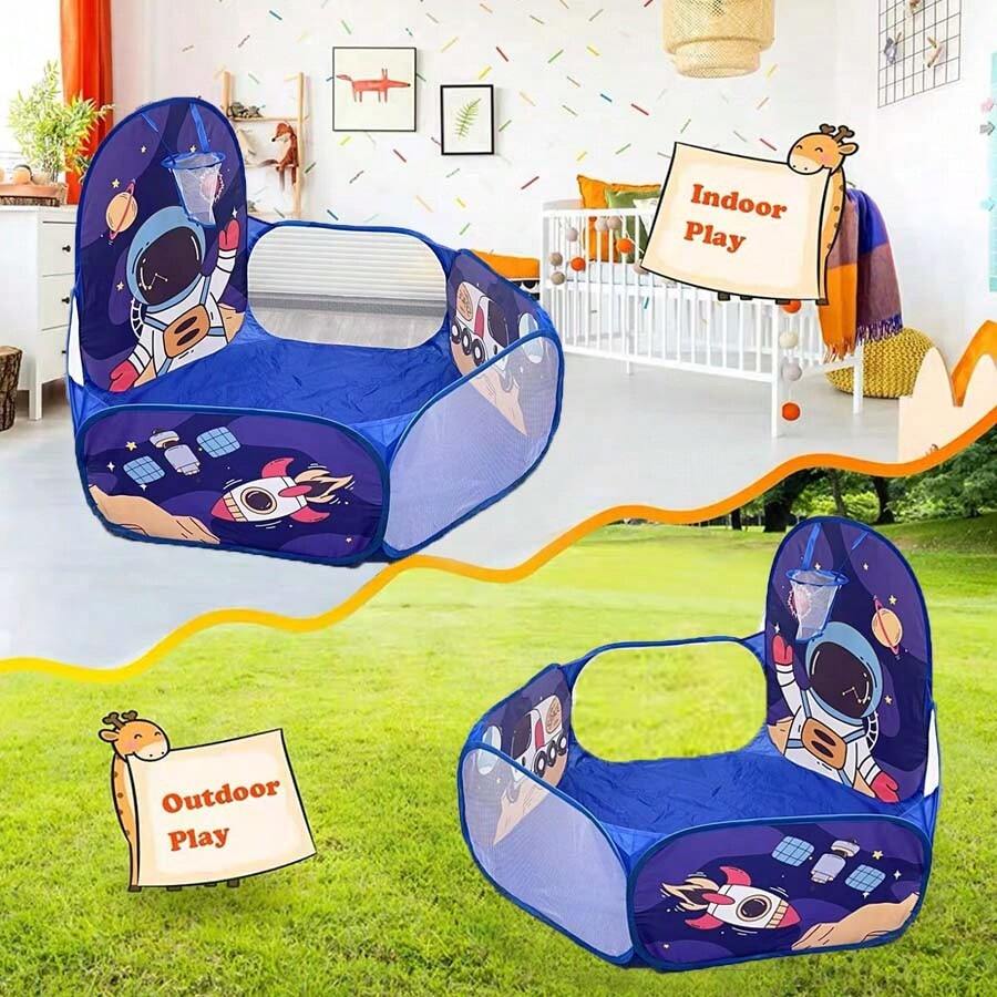 Tienda de bolas hexagonal de espacio azul profundo para niños, casa de juegos con tema de espacio para interiores y exteriores, casa de juegos con tema de juego de rol para niños, adecuada para niños y niñas, casa de juguete, mejor regalo de cumpleaños y vacaciones, tiempo de juego de imaginación y rol - azul real - Ver 1