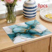 1/2/4/6/8入大理石墨水印花餐墊，18"*12"(45*30cm)，2款黑金與青金抽象水彩設計，100%聚酯纖維防水防污耐熱可機洗耐用桌墊，適用於居家、餐廳、B&B - 彩色 - 查看 20