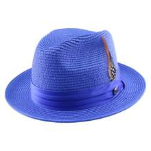 Men's Straw Fedora Hat With Satin Band & Feather, Breathable Woven Summer Casual Sun Hat For Beach And Daily Wear Father's Day Gifts - Olive Green - View 4