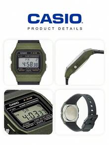 CASIO 軍事復古方型：中性綠色錶殼黑色樹脂數位手錶，30M防水附綠色LED背光 F-91WM-3A - 黑色 - 查看 5
