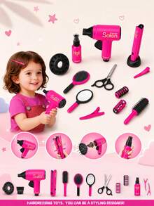 Set Mainan Salon Rambut Anak Baru, Termasuk Jepit Rambut, Sisir, Pengering Rambut, Pelurus Rambut, Pengeriting Poni, Set Mainan Simulasi Berdandan, Hadiah untuk Anak Perempuan - MultiWarna - View 2