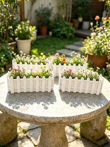 White Fence-Style Plastic Planter - Rectangular Succulent And Herb Planting Box | Indoor/Outdoor Garden Decor | Home Balcony Plant Container - Multicolor - View 6