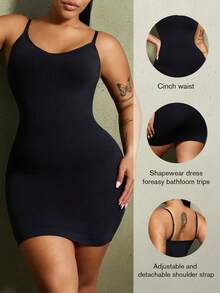 1pc Plus Size Women's Shaping Home Sleep Dress, Tummy Control Butt Lift Seamless Dress PAUKEE - Black - View 3