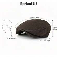 Men's Fashion Newsboy Ivy Hat, Men's Classic Cotton Driving Hat, Herringbone Tweed Wool Blend Cap, Classic Hats - Dark Brown - View 3
