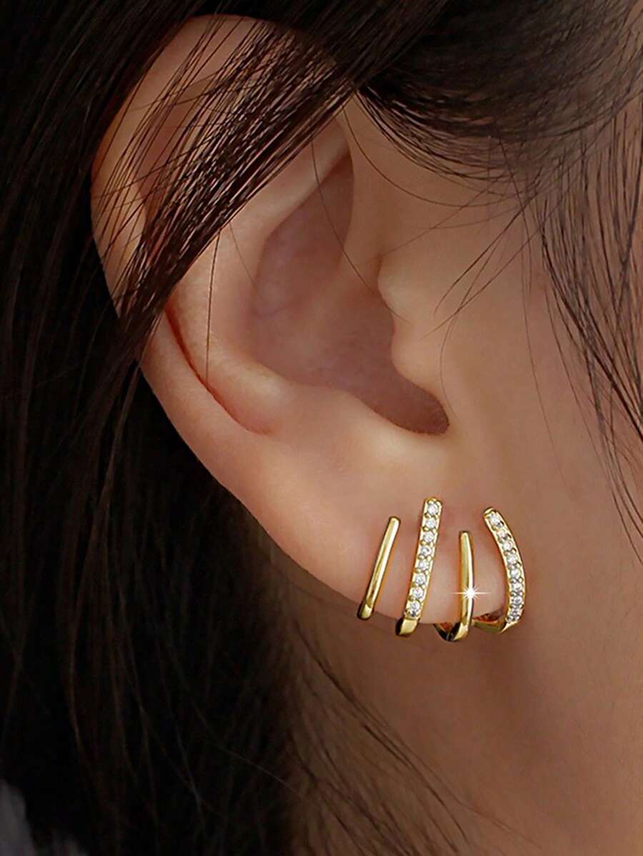 1 Pair S925 Sterling Silver Fashion Personalized Design Multi-Layer C ...