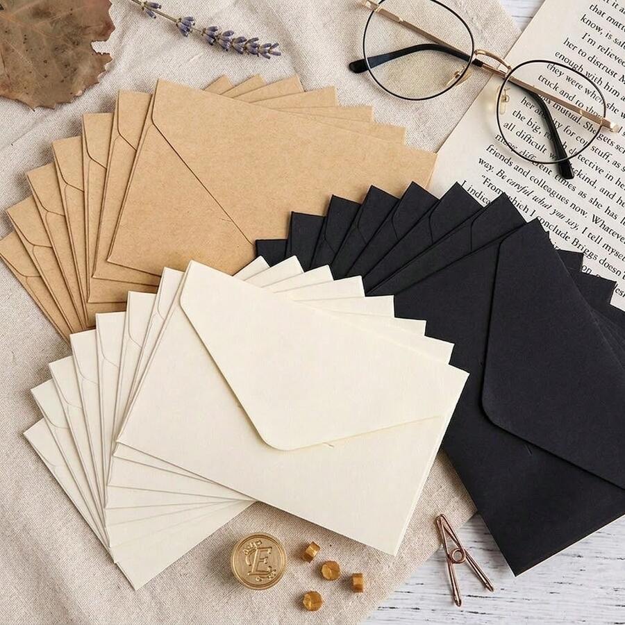 20/50pcs 10.5*7cm Vintage Square Mini Kraft Paper Envelopes - Ins Style Storage Envs For Small Cards Love Letters - A - View 1