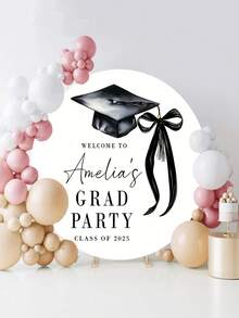 Customizable Round Backdrop (Stand Not Included), Printable Pattern/Logo/Text, Durable, Suitable For Weddings, Birthday Parties, Christenings, Photo Booth Props And Party Decorations, Modern Round Design, Smooth Texture, Round Backdrop - Multicolor - View 3