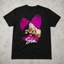 Sia T Shirt Colourful Bow Portrait Pop Singer Graphic Tee Gift - Black - View 5