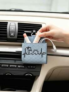 ECG Line & Seaside Haze Blue Car Air Vent Storage Box, Minimalist Car Organizer, Front Storage Box, Car Interior Decor - Linear Seaside Elements - View 3