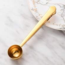 Cuchara de café 2 en 1 de acero inoxidable con clip de sellado, accesorio de cuchara de cocina para hornear, cuchara medidora con clip para bolsa, herramienta de cocina para el hogar - Negro - Ver 3