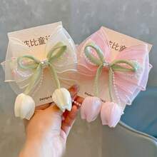 1pc Bow Cute Polyester (Polyester) Hair Clip All Seasons Girls Tulip Hair Clip Hair Accessory New Women Sweet Hair Clip Hair Clip Princess Elegant Hair Clip Headpiece Suitable For Daily Outings Travel Back To School Season,Claw Clips - Multicolor - View 3