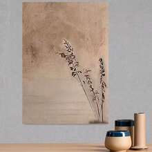 Pintura al óleo abstracta Wabi-Sabi 2D plana, pintada a mano - Arte de pared colgante vertical sin marco con textura, adecuada para decoración del hogar, decoración minimalista moderna Ryokan Zen para sala de estar, dormitorio, oficina, decoración de interior montada con gancho, regalo perfecto - Enmarcado - Ver 3