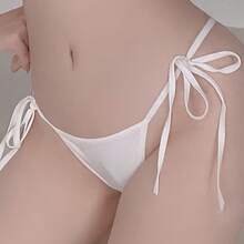 Japanese Lingerie Crop Top Bikini Cheeky Anime Cosplay Underwear Set Yes Daddy Shirt And String Panty - trắng - Xem 4