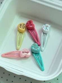 Hair Clips Kawaii Snap Hair Clips Heart Letter Hairpins Cute Candy Color BB Clips Korean Style Hair Accessories Daily Wear Vacation Makeup Styling - Multicolor - View 2