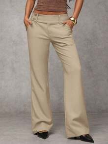 TIN Pantalones casuales de unicolor y talle bajo para mujer - Gris - Ver 1