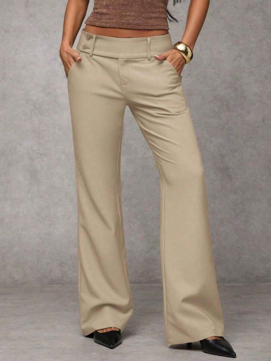 TIN Pantalones casuales de unicolor y talle bajo para mujer - Gris - Ver 1