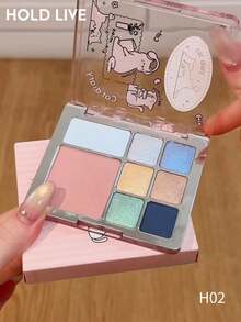 HOLD LIVE Palet Eyeshadow Satin 8 Warna Happy Kitten Palet Bedak Komprehensif Riasan Pribadi Seri Biru Hijau Merah Muda H02 - H02 - View 2