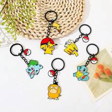 1/5pcs Pokemon Keychain, Pikachu Bulbasaur Squirtle Psyduck Cartoon Pendant Key, Anime Pocket Monster Key Ring Fan Gift - Multicolor - View 5