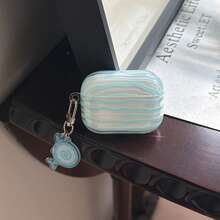 Korean Style Minimalist Premium Blue Striped + Dolphin Pendant Compatible With Apple AirPodsPro3 Case/AirPodsPro2 Case/AirPodsPro Case/AirPods4 Case/AirPods3 Case/AirPods2 Case/Fashionable Women's Earphone Case/Minimalist Earphone Case/Apple Earphone Case/Apple Earphone Cover - Baby Blue - View 6