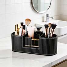 Light Luxury Style PU Leather Makeup Organizer Box, 3 Compartments, Desktop Vanity Makeup Brush & Lipstick Holder,Bedroom Room Decor,Back To School - View 14