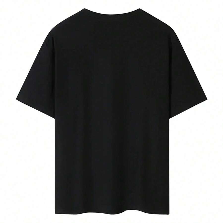 1 Piece Men's And Women's Casual American Style Loose Fit Short Sleeve T-Shirt, Thick Cotton, Summer Brand, Couple's, Personality, 180g, 100% Cotton. - 黑色 9 - 查看 1
