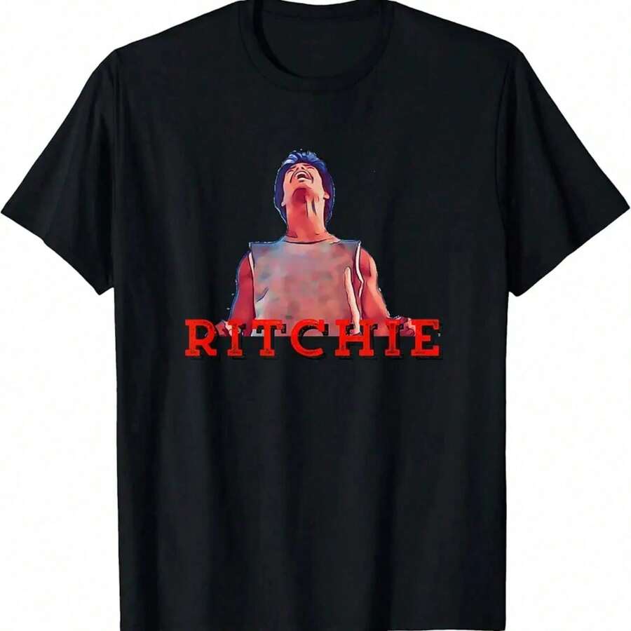 Casual Party T-Shirt In Black Knitted Fabric, Short Sleeve, Round Neck, With Anakin Print, Loose Fit In Retro Style. - 後 5 - 查看 1