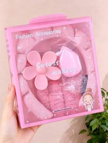 1/5/Pcs/Set Pink Cloud Headband Set, Cloud Headband, Wristband, Makeup Sponge, Hair Claw, One Set Meets Multiple Needs - Suitable For Girls And Women, Applicable For Makeup, Skincare, Daily Washing And Other Life Scenarios - Multicolor - View 1